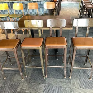 4 bar stools, metal frame with upholstered seats, 30” seat height