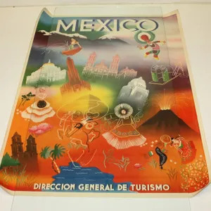 Vintage 1950s Mexico Travel Tourism Poster, Original Art Print,