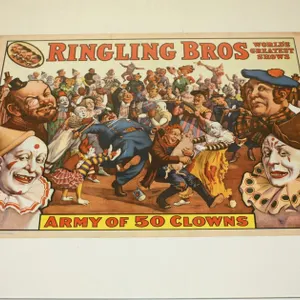 Vintage 1960 Ringling Bros. “Army Of 50 Clowns” Circus Poster,
