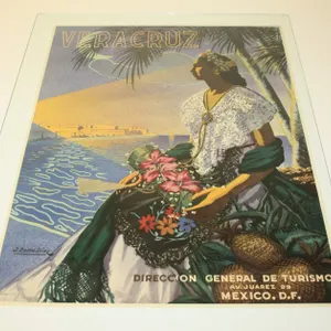 Vintage 1950s Veracruz Mexico Travel Tourism Poster, Original