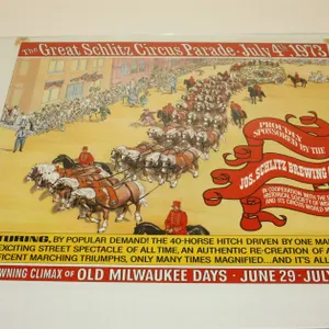 Vintage 1973 Great Schlitz Circus Parade Advertising Poster,
