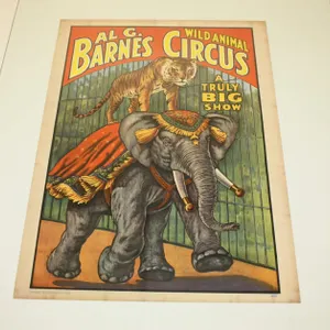 Vintage 1960 Al G. Barnes Wild Animal Circus Poster,