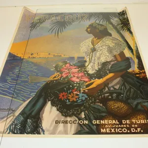 Large Vintage 1950s Veracruz Mexico Travel Tourism Poster,