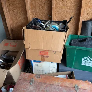 Miscellaneous items for plumbing and ducting, along with all contents shown. Included are a power sa