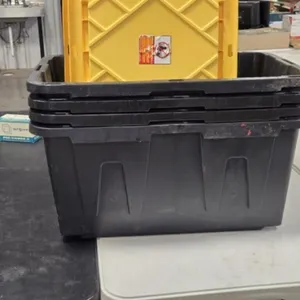 4 black storage bins/tubs w lids