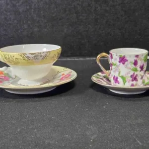 2 teacups & saucers; Made in Japan, 3�" mouth