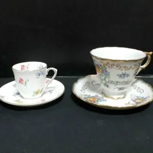 Floral "Congratulations" teacup/saucer sets