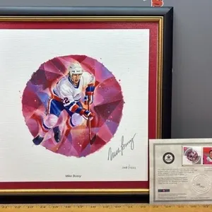 Framed Canada Post Mike Bossy Autographed Printed