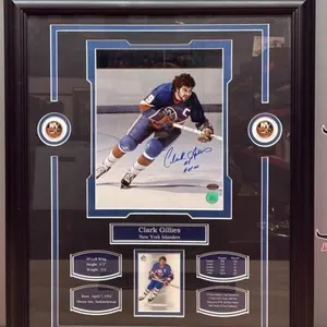 Framed Autographed Photo & Hockey Card of Clark