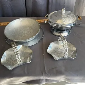 Vintage Hammered Aluminum Tulip Theme Serving Ware