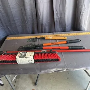 Libman Push Broom and Black & Decker Garden Tools