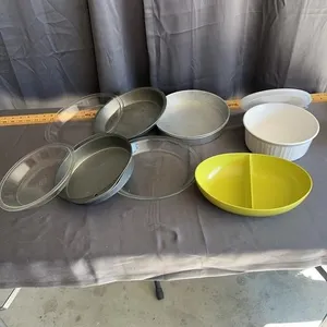 Vintage Glass Pie Plates And Metal Baking Pans Lot