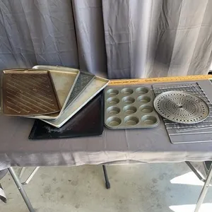Assorted Metal Baking Sheets Muffin Tin Cooling Ra