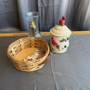Vintage Sonoma Knollwood Canister, Woven Basket an