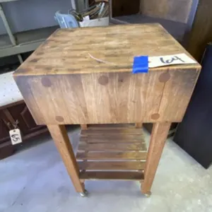 Butcher Block Style Rolling Kitchen Work Table