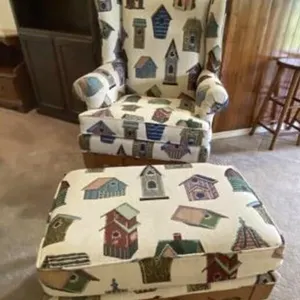 Birdhouse Print Upholstered Side Chair
