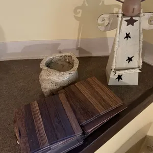Ceramic planter and wooden decor