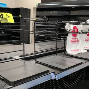 Metal poly bag stand. Features black wire construction with a solid base. 12" x 12" x 14".