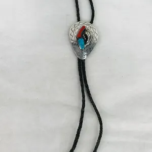 Silver, Turquoise & Coral Bolo Tie
