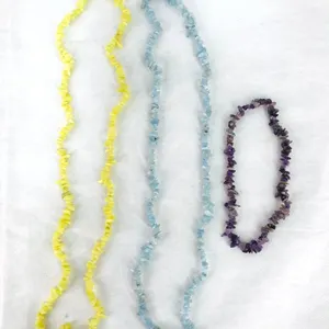 Olive Jade, Aquamarine & Amethyst Chip Necklaces