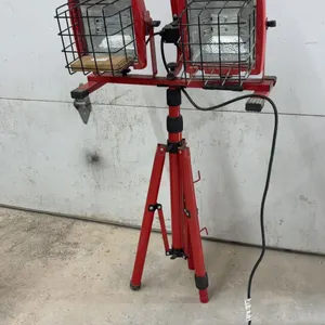 Dual-Head Halogen Work Light with Adjustable Red Tripod Stand