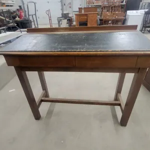 Vintage Wooden Drafting Desk with Sloped Linoleum Top and Open Storage Cubby 46 x 54 x 24"