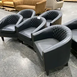 SET OF 6 BLACK LEATHER TUB ACCENT CHAIRS
