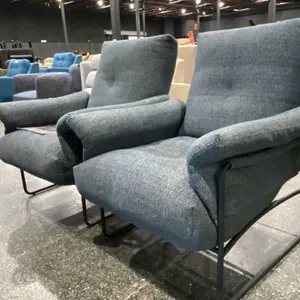 PAIR OF BLUE METAL FRAMED ARMCHAIRS