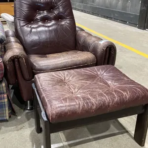 BROWN LEATHER ARMCHAIR WITH MATCHING OTTOMAN