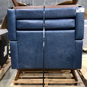 PAIR OF BLUE LEATHER MODERN ARMCHAIRS