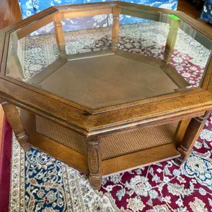 Octagonal Wood Glass Coffee Table Shelf