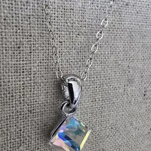 Sterling Silver 925 Necklace with Crystal Cube