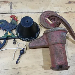 Vintage cast iron Bell, Cisten water pump & Rotary