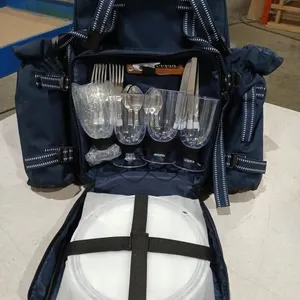 Cloth Picnic bag with glasses, plates, cork screw