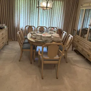Dining room set, table, 42 x 60 x 29“, 8 - chairs, buffet, 62 x 19 x 31“, cabinet, 66 x 16.5 x 76“