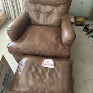 Leather armchair and ottoman