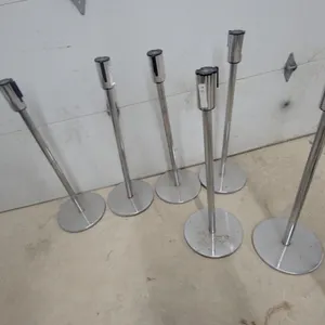 Empire Theatres Stainless Steel Retractable Belt Stanchions, Lot of 6