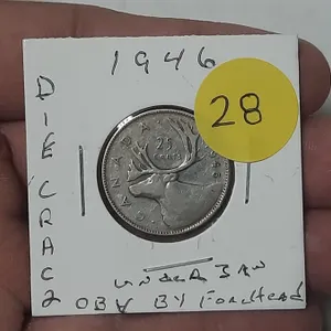 1946 Canada Silver 25 Cents - Die Crack.
