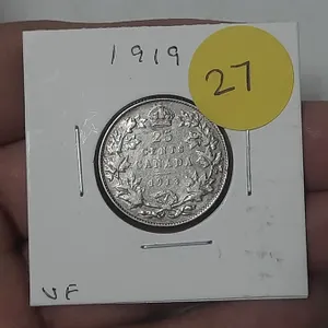 1913 Canada Silver 25 Cents.