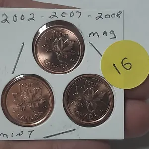 2002, 2007, 2008 Canada One Cent - Magnetic.