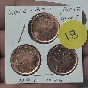 2010, 2011, 2012 Canada Small One Cent - Non-Magnetic.