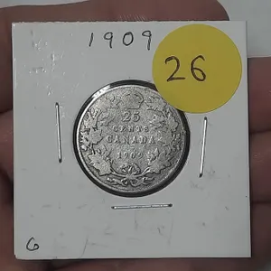 1909 Canada Silver 25 Cents.