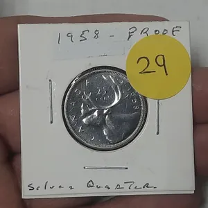 1958 Canada Silver 25 Cents.