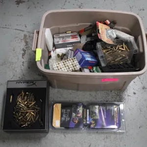 TOTE OF FIREARMS ACCESSORIES INCLUDES SHELLS & MOR
