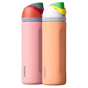 OWALA 710 ML (24 OZ) STAINLESS STEEL WATER BOTTLES, 2-PACK BLACK ORANGE -U