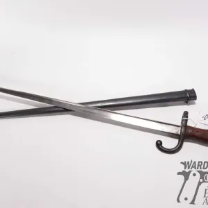 French model 1874 Gras bayonet w/ matching numbers scabbard. Serial #77442. Blade marked Mrc d Armes