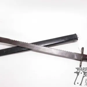 Swiss M-1914 Schmidt carbine saw back bayonet w/ metal scabbard and 18 7/8" L blade. Serial #41069. 
