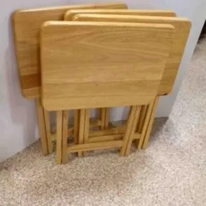 4 Foldable Snack Tables - Natural Wood Finish