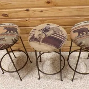3 Rustic Cowboy Cabin Themed Bar Stools Metal