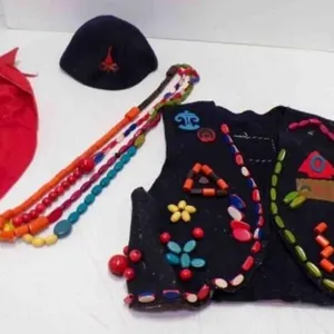 1960's Ceremonial Camp Fire Vest, Hat, Scarf